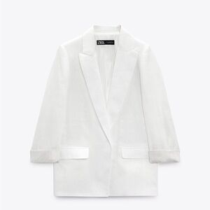 Printed cuff 100% linen blazer